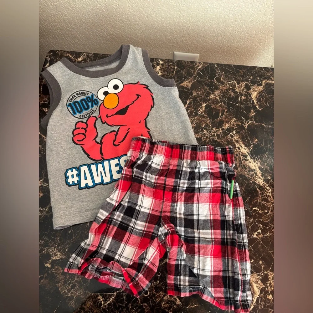 Elmo‎ Tank Top and Plaid Shorts Set
